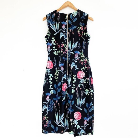 Tommy Hilfiger Sleeveless Dark Floral Sheath Dress Size 4 Party Asymmetric Hem - Picture 3 of 14